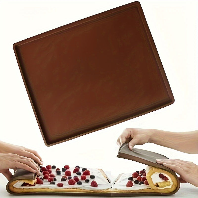 One piece of Swiss Roll Cake Mat measuring 30.48cm X 25.81cm, a flexible baking tray made of silicone, and a cookies mold for the kitchen baking tools.