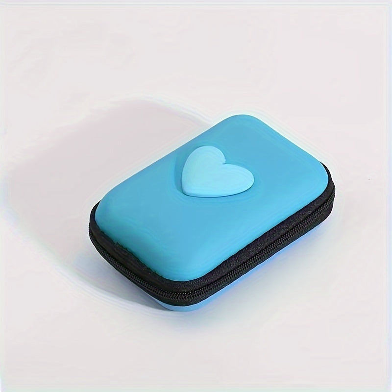 Heart-shaped storage bag for earphones, data cables, and chargers with anti-fall zipper.