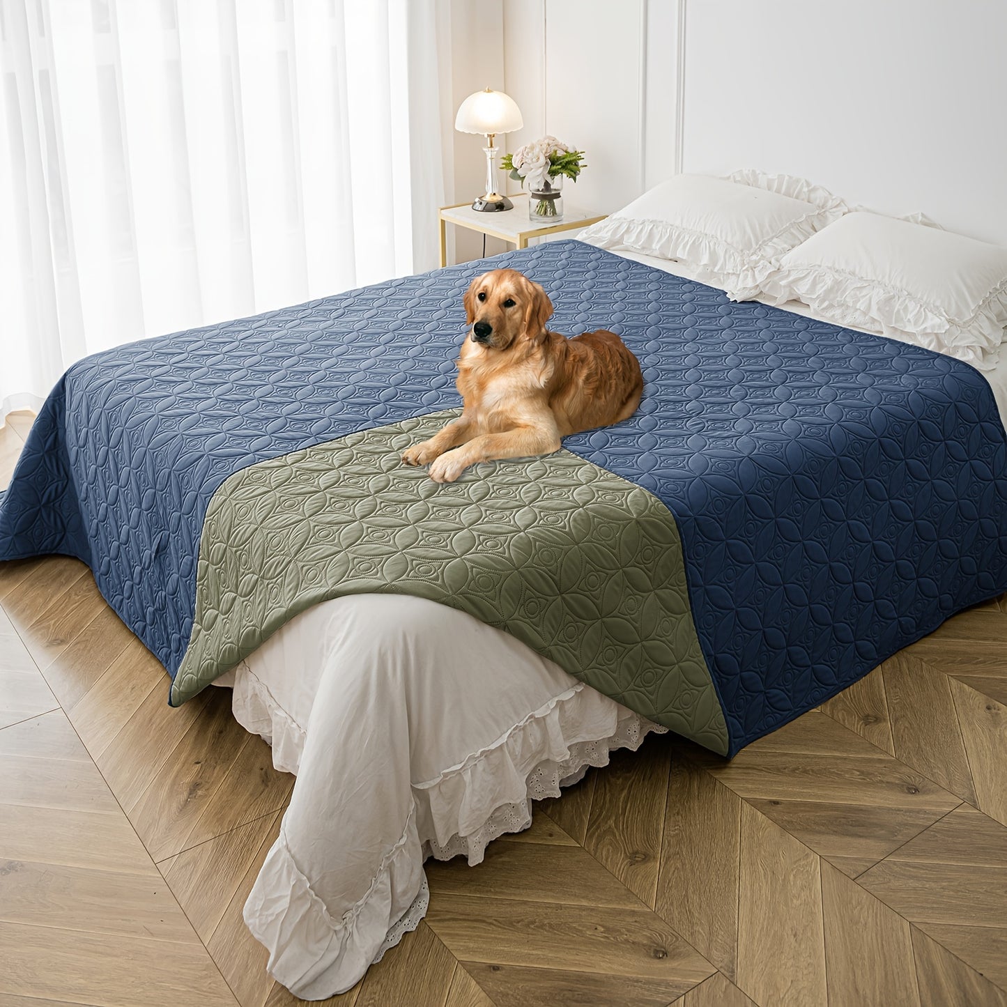 Waterproof dog bed cover with non-slip backing, stain resistant pet blanket for furniture, couch & sofa protection, ideal for small to medium breeds.