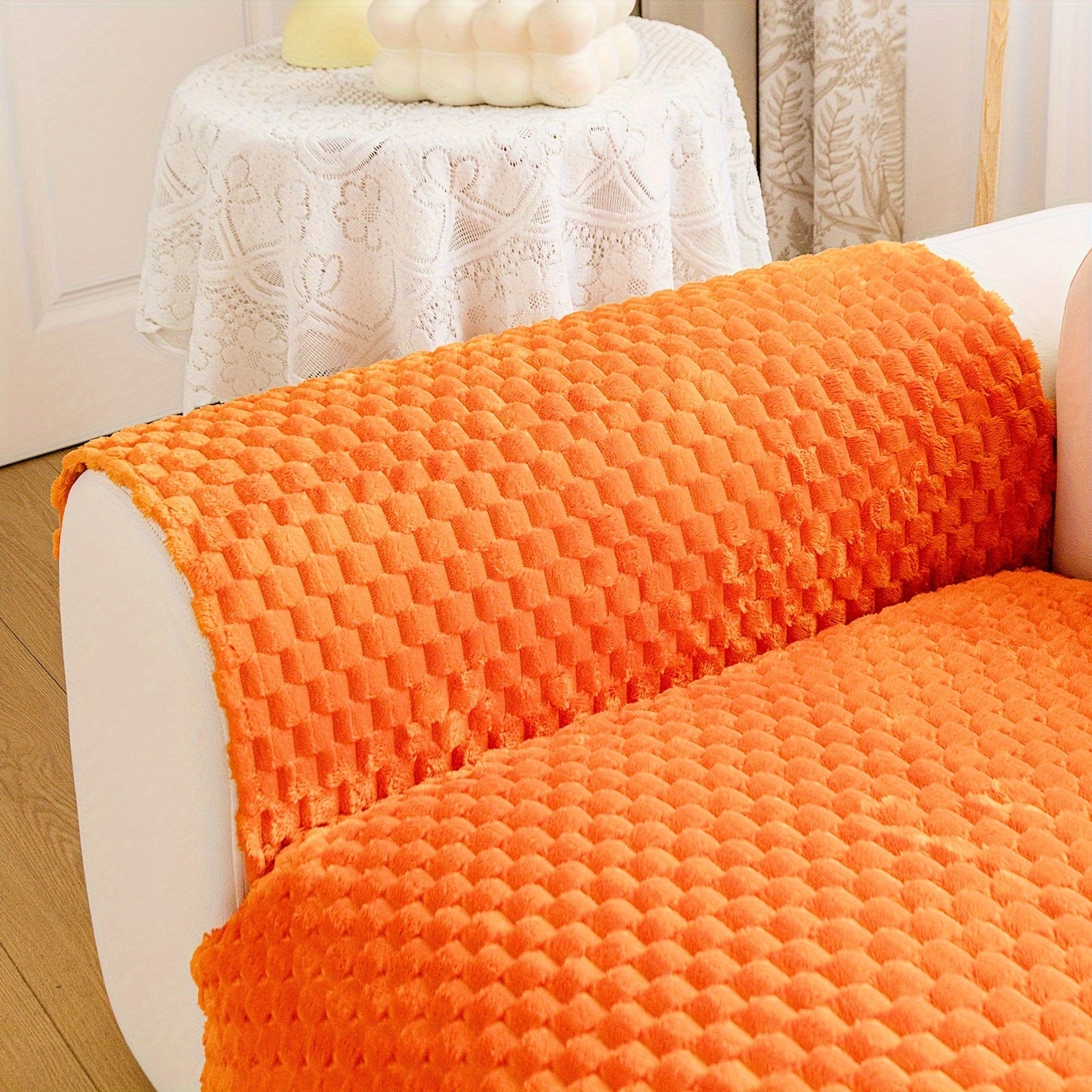 Honeycomb velvet sofa cover, pet-friendly furniture protector for all rooms.