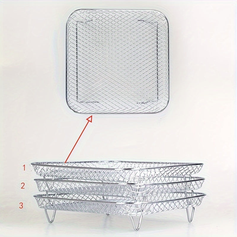 Set of 3 Air Fryer Accessories: Square Stainless Steel Cooking Racks, Versatile Food Grade Dehydrator Stand, and Grill Mesh for Frying, Baking, Grilling, and Dehydrating Fruits & Vegetables