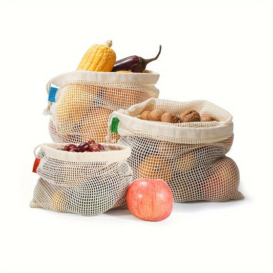 Square Organic Fruit & Vegetable Storage Bag with Drawstring Closure - 1 Piece Reusable Mesh Shopping Bag for Kitchen and Dining