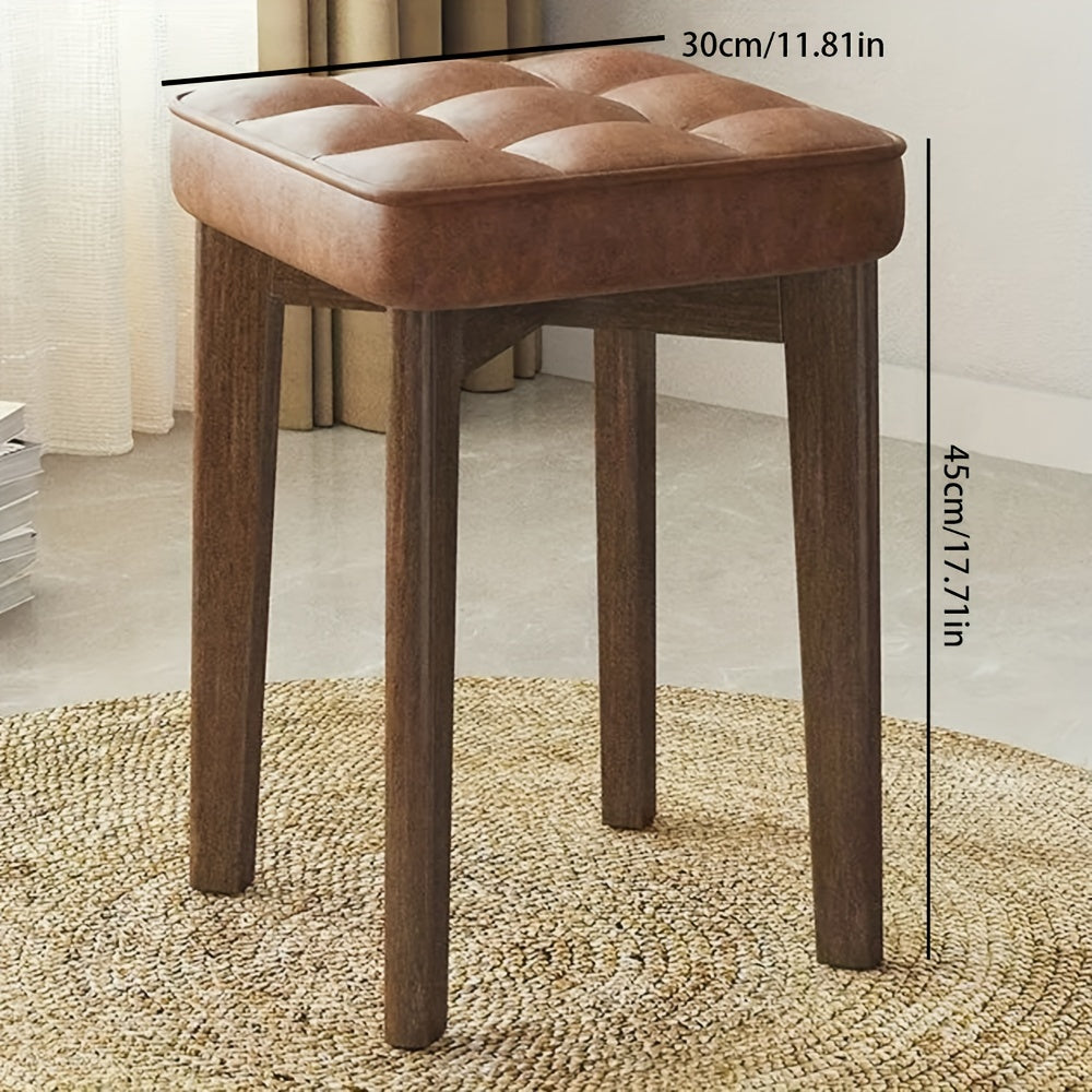 Contemporary Upholstered Solid Wood Dining Stool - Armless Backless Bench, Stackable Seating for Home, Living Room, Bedroom, Study - Versatile Wooden Dressing Stool