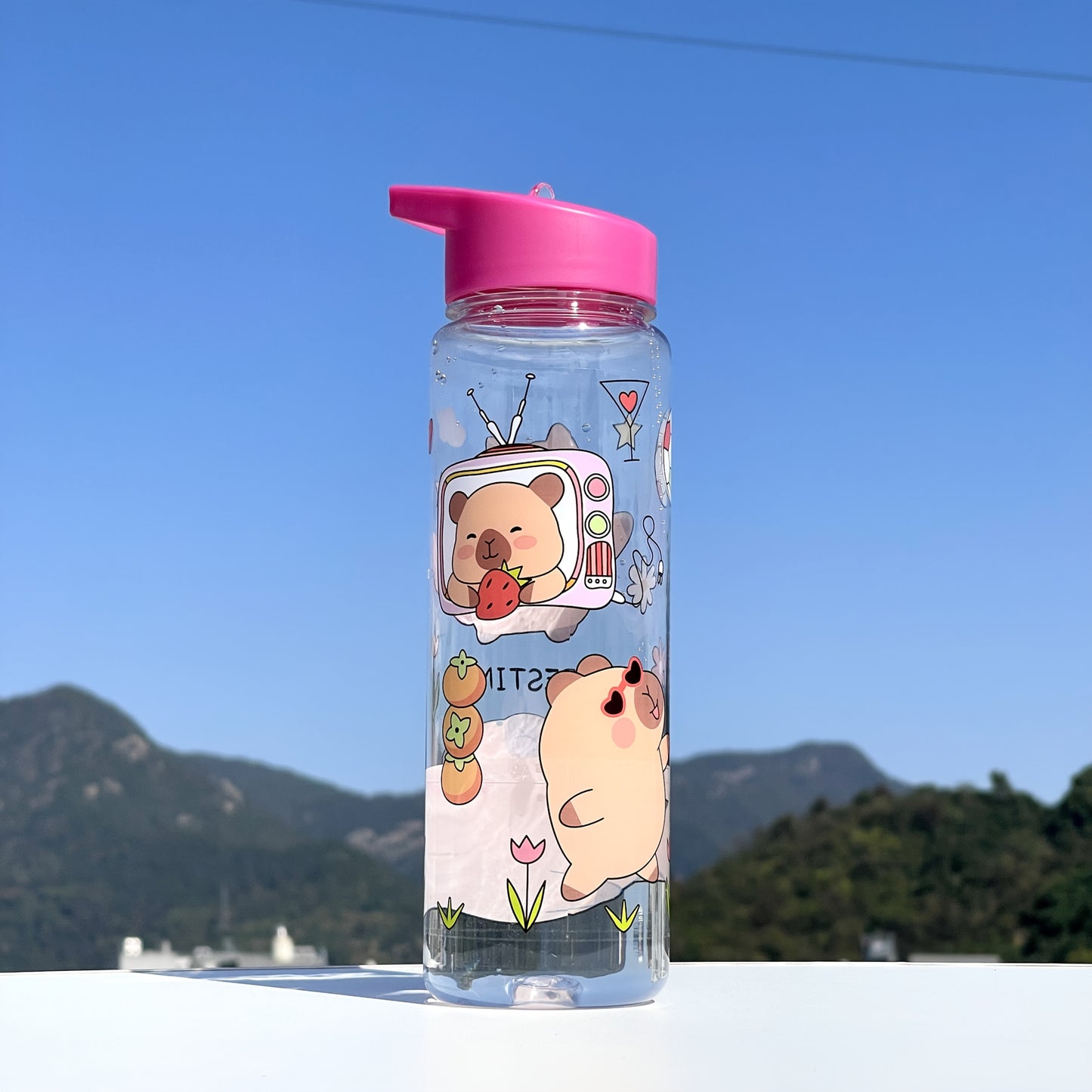 1pc Cute Cartoon Kawaii Capybara Water Bottle, made of PVC Free Plastic, Round Shape, Lightweight, Hand Wash Only, Perfect for Climbing Sports.