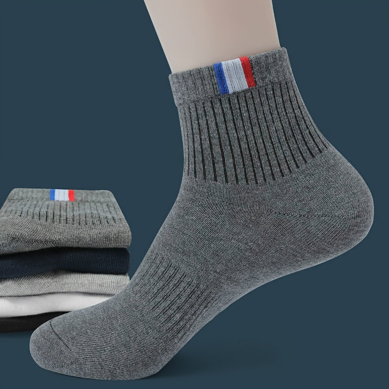 Men's Solid Sport Crew Socks, 5 pairs, breathable and comfortable for all seasons.