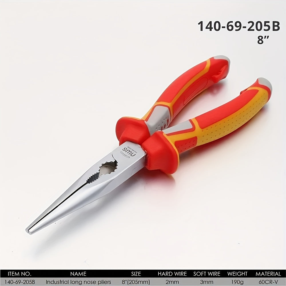 Electrician's plier with 3mm cutting capacity, non-slip grip handle, made of durable CR-V steel - wire cutters & diagonal nose plier for easy handling.