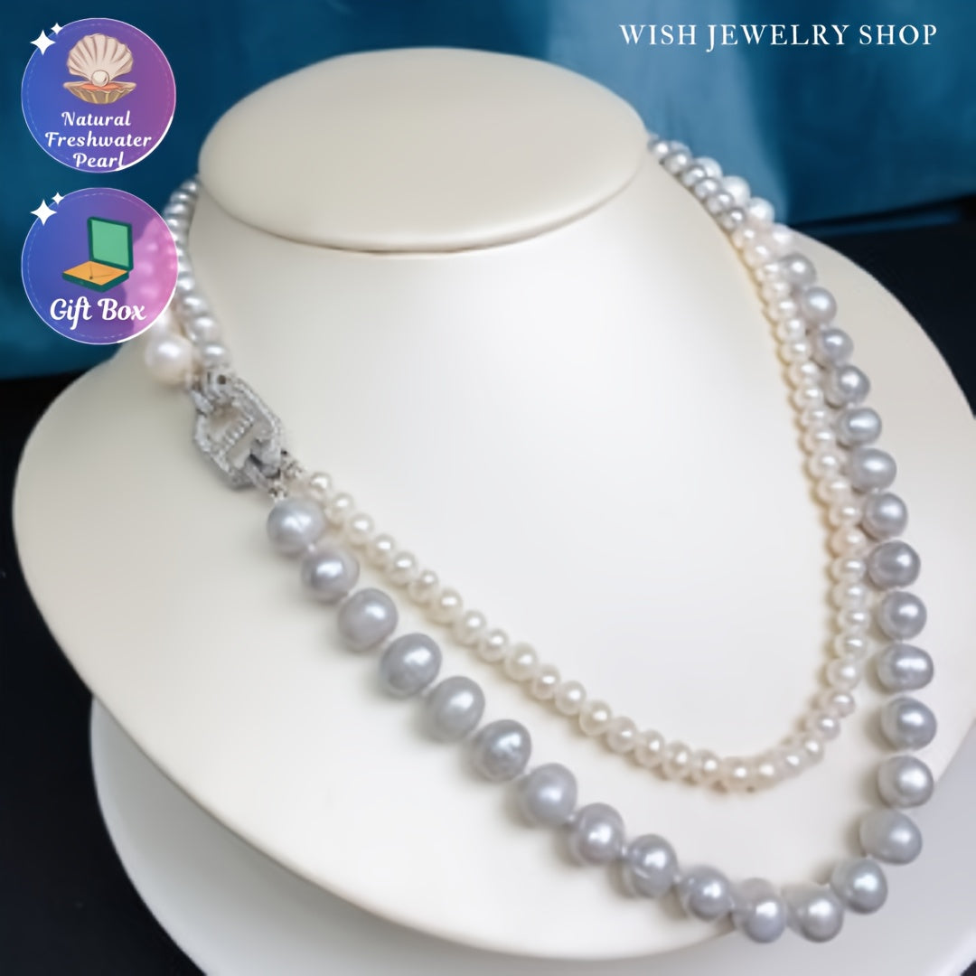 Capture timeless elegance with our luxurious Double Strand Freshwater Pearl Necklace, perfect for both daily wear and special occasions. Packaged in a beautiful gift box, this pure pearl accessory is free of any plating, making it a versatile and stylish