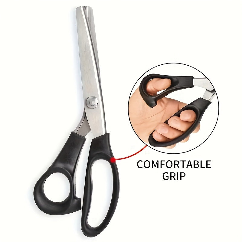 Stainless steel pinking shears with serrated edge for fabric and craft. Comfort grip handle for right & left-hand use, age 14+.