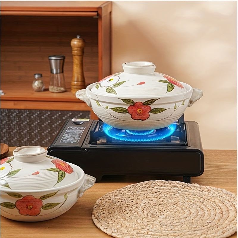 Ceramic Casserole with Japanese Influence - Designed for High Temperatures, Safe for Gas Stove Cooking at Home