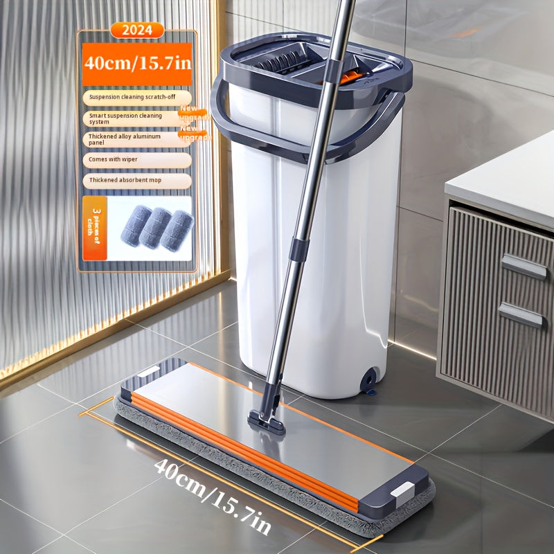 Introducing a compact and convenient cleaning set featuring a mop and bucket, perfect for all your household cleaning needs. This portable set is designed to save space and includes a stable bucket that won't tip over. The mop has an ergonomic handle and