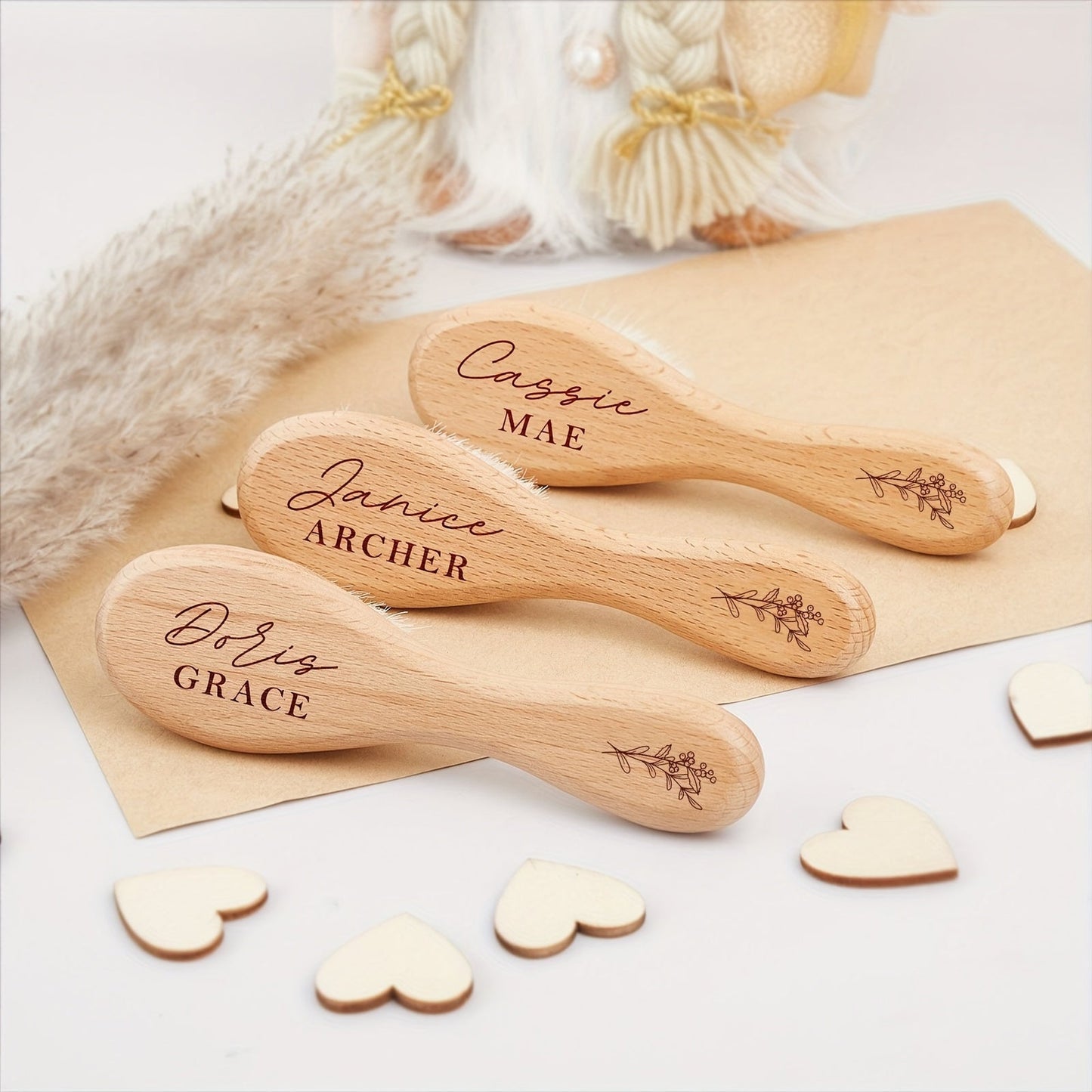 Customized Wooden Hair Brush with December Flower Pattern - Perfect Personalized Engraved Party Favors