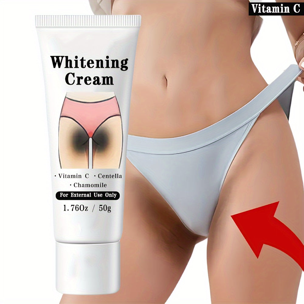 50g Cream packed with vitamins for body and private areas. Illuminates skin, smooths complexion, alcohol-free, suitable for all skin types. Revitalizes underarms, butt, and thighs.