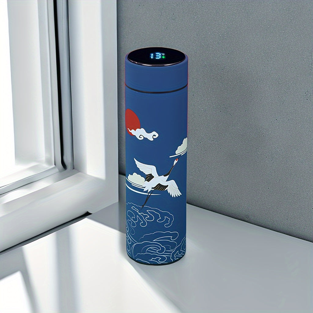 Stainless Steel Insulated Tumbler with Chinese Feng Shui Design, 500ml/16.9oz Capacity, Button Battery Powered, Hand Wash Only - Perfect for Office, Car, Sports, and More! (Battery Included, No Temperature Display)