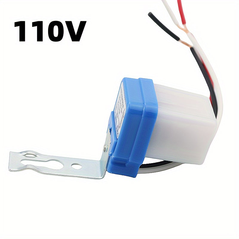 AS-10 Automatic Photocell Light Switch with 10A capacity, suitable for 110V/220V. Automatically turns lights on/off. Blue with white terminals. Ideal for outdoor street lights. Features