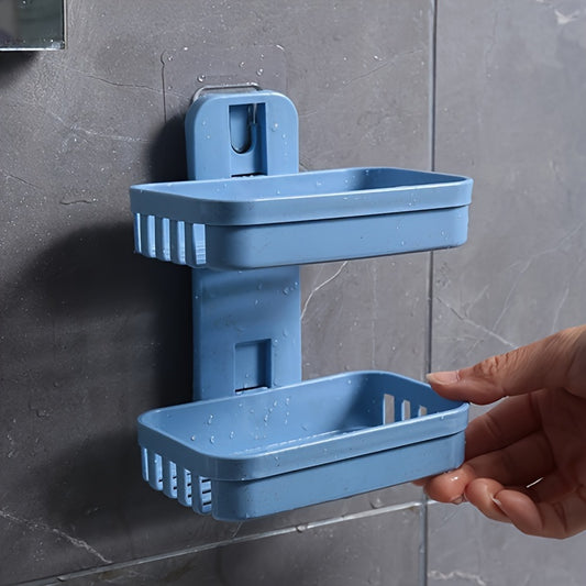 Wall mounted double-layer soap holder with drain tray for home bathroom.