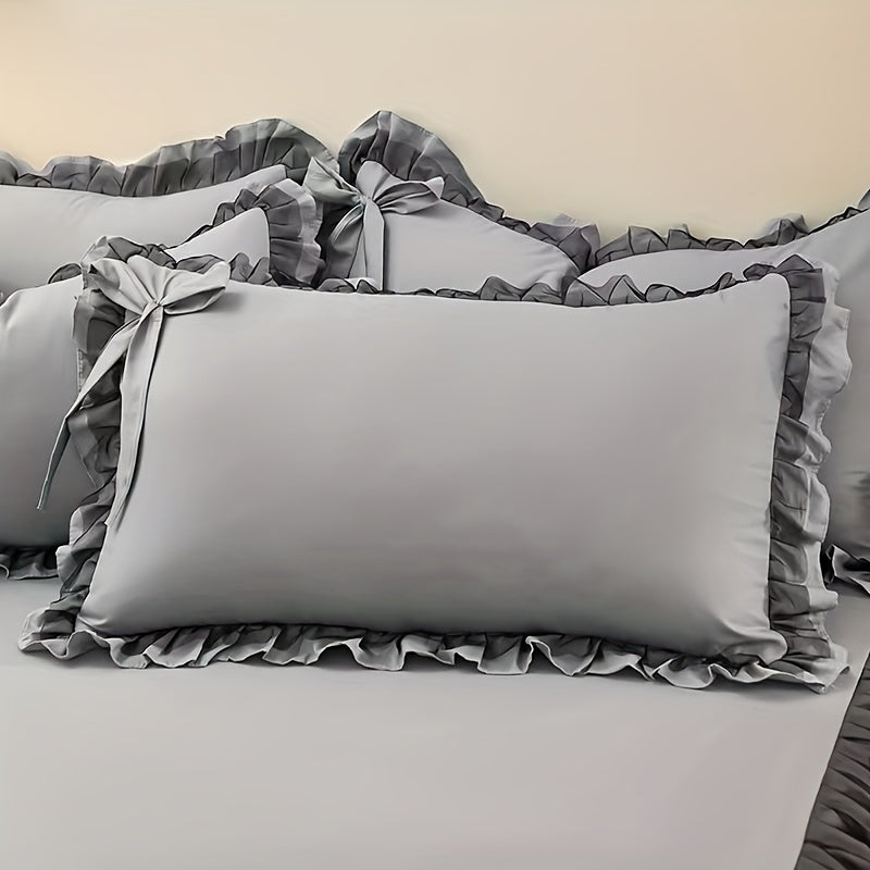 Single soft solid color brushed envelope pillowcase with lotus leaf lace, suitable for living room sofa or bedroom. Includes 1 piece of pillow cover.