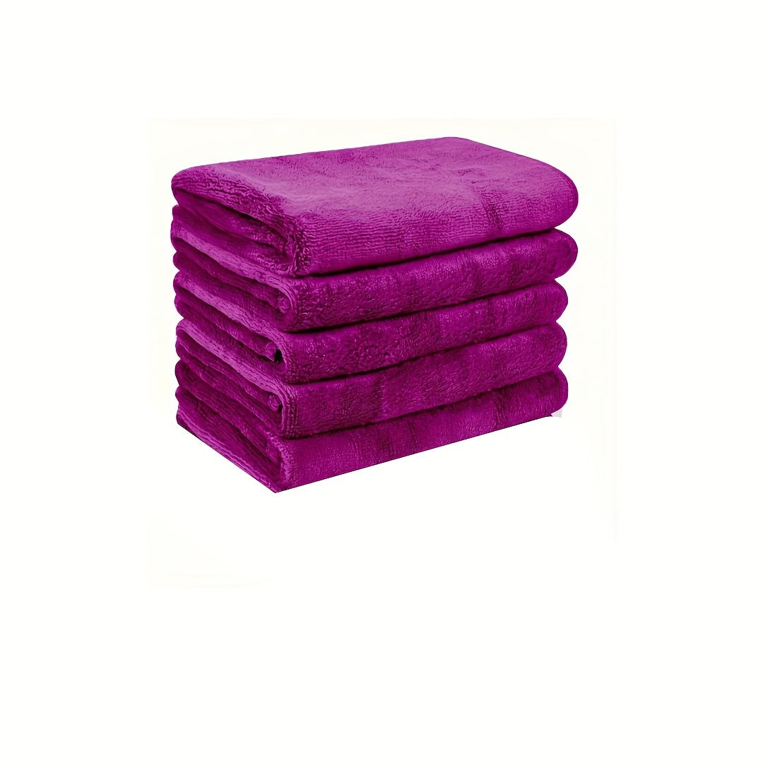 5 packs of quick-drying, reusable makeup remover cloths in wine red made of microfiber polyester for washing face makeup.