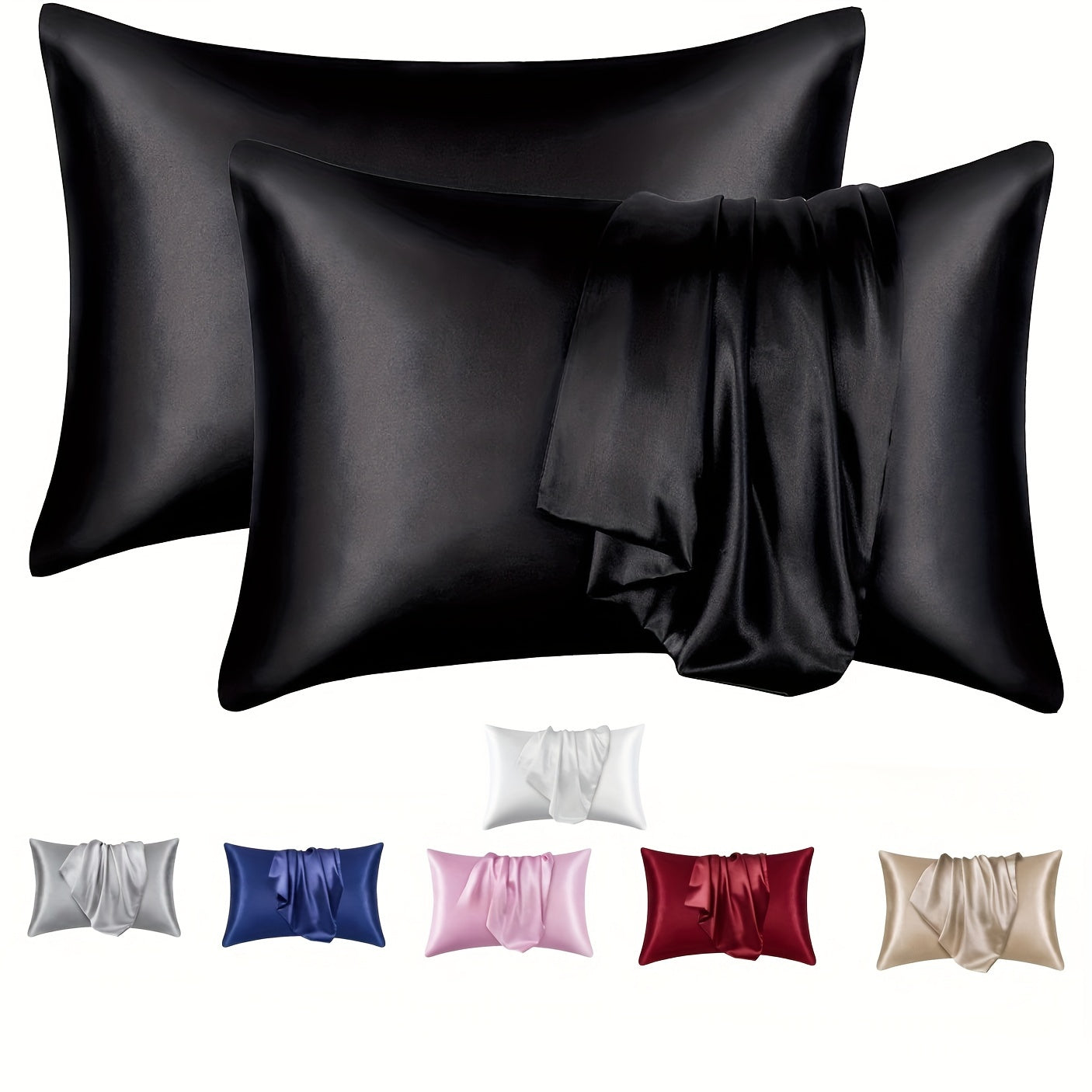 Two satin solid color fitted sheets (without pillow core) and an envelope pillowcase made of soft, breathable, and skin-friendly fabric.