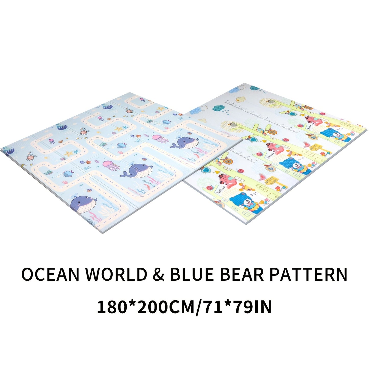 The Double-Sided Waterproof Play Mat, featuring a Blue Cartoon Animal Design, is engineered with a Foldable Non-Slip PE Surface. It is perfect for Crawling and Walking Training, as well as adding a touch of charm to your Nursery Floor. Makes for an Ideal