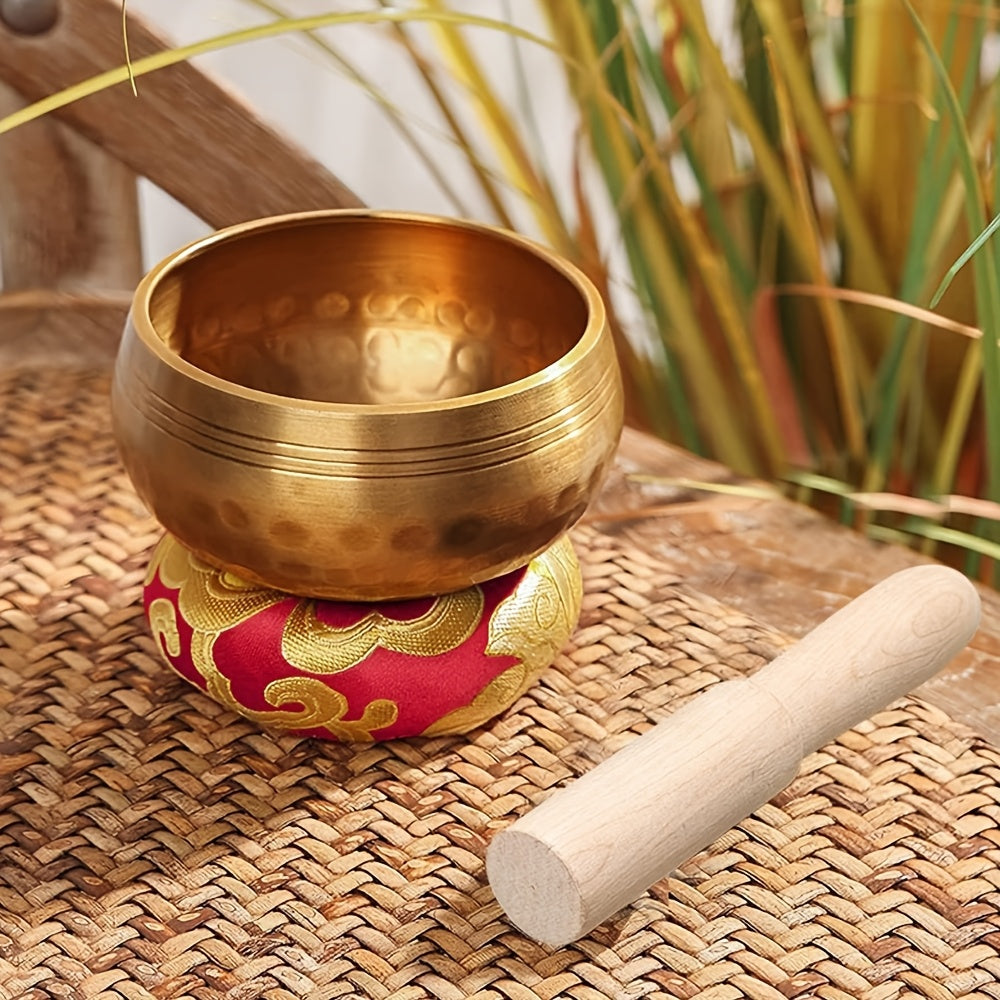 Singing bowl set for meditation and sound therapy with wooden mallet