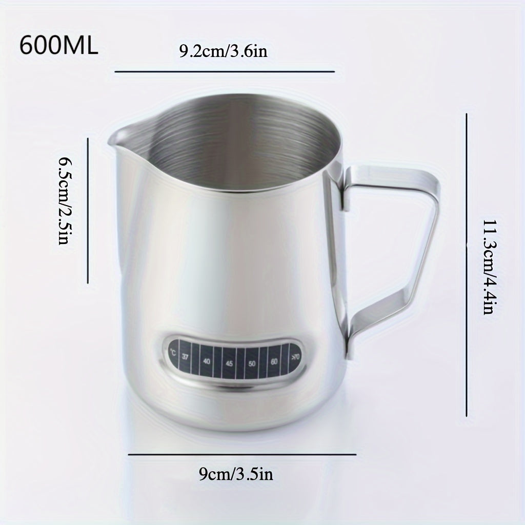 Stainless Steel Milk Frothing Pitcher with Temperature Display and Precision Pour Spout, Perfect for Latte Art and Espresso Making - 1 Piece, 3.6''x4.3''/9.2cm*11cm, Barista Essential.