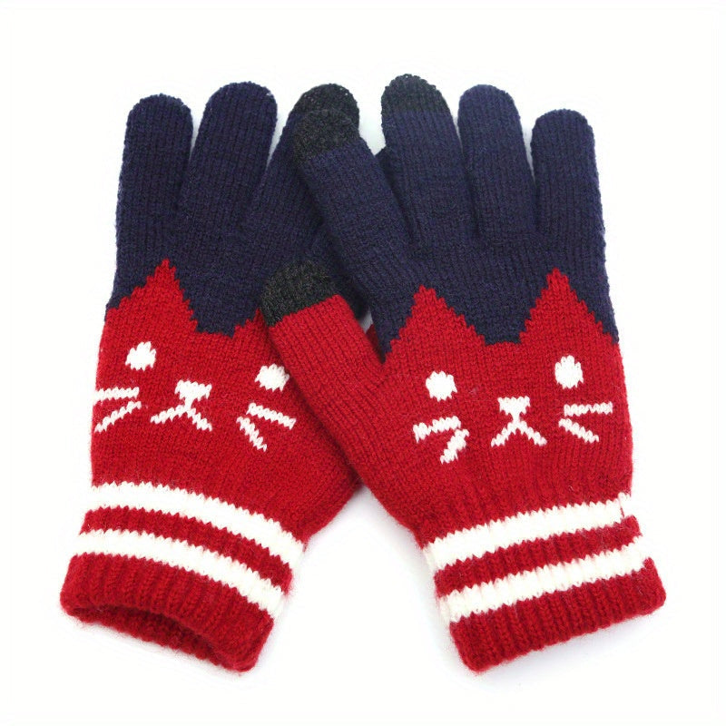 Stay warm and stylish with our Women's Winter Touch Screen Gloves featuring a cute Jacquard Cat Design. Made with flexible fingers and warm polyester material, these gloves are perfect for casual outdoor wear. Make sure to hand wash only for best