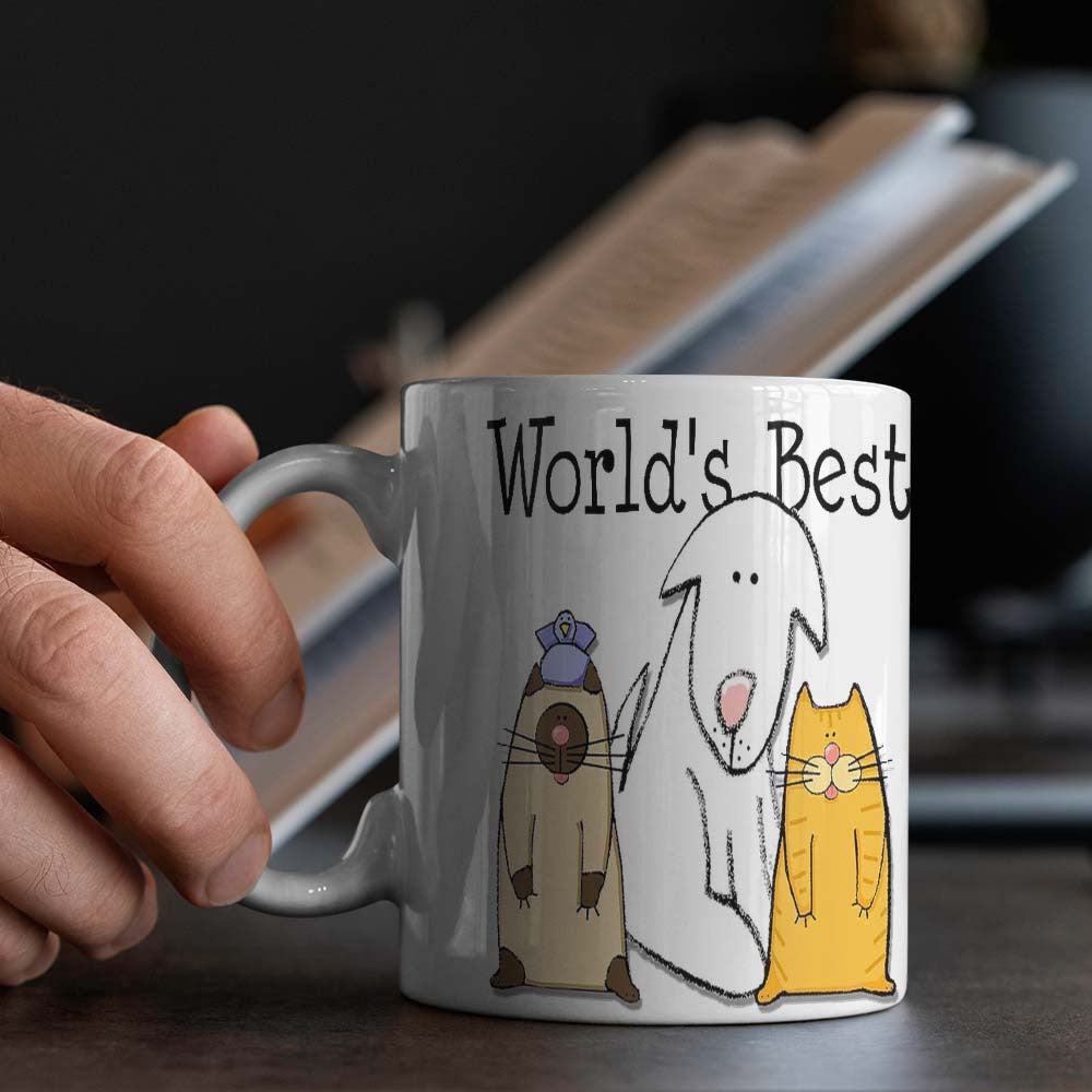 11oz Ceramic Mug - World's Best Dog & Cat Mom - An Ideal Gift for Pet Parents, Suitable for Office, Camping, and Dining | Food-Safe