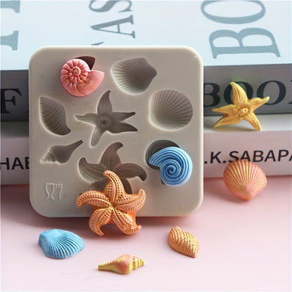 Silicone Mold Set for Chocolate and Fondant Featuring Ocean Designs - Starfish, Seashells, and Conch - Perfect for DIY Cake Decorating and Crafting with Vibrant Sea Life Patterns