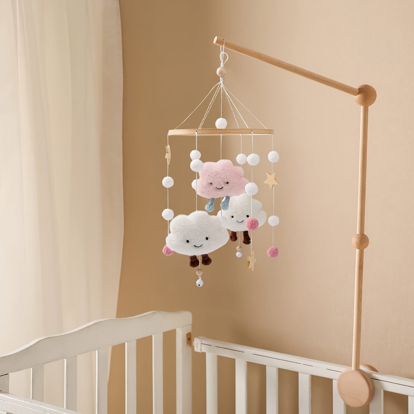 Handmade Plush Clouds and Stars Bed Bell Wind Chimes for Kids,  Soothing Ornaments for Children's Beds, Decor for Kids' Rooms