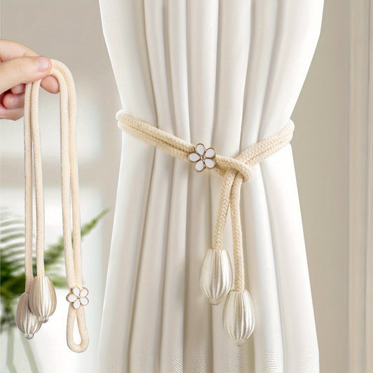 Set of 2 Elegant Magnetic Curtain Tiebacks - Strong Silk Rope Holdbacks for Home Decor in Living Room & Bedroom, Secure Easy-Clip Design, Wind Resistant & Chic Home Accessories