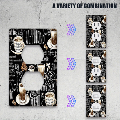 Stylish Coffee Pattern Wall Plate - 1 or 2 Gang, Decorative Outlet Cover for Bedroom & Kitchen