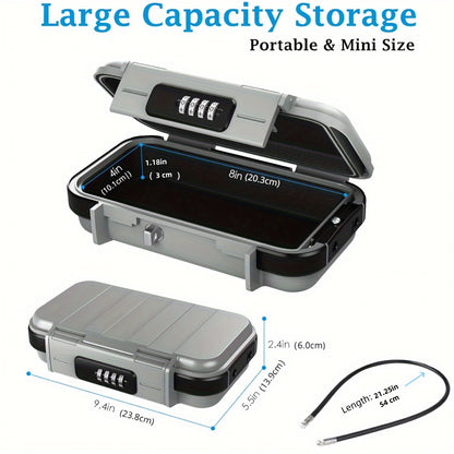 Compact safe box with combination lock, detachable chain, and waterproof feature for home and office use with spacious storage capacity.