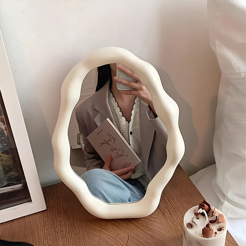 Stylishly Unique Adjustable Desktop Makeup Mirror - Plastic Frame with Glass Surface for Chic Bathroom, Office & Bedroom Decor, Compact and Portable Makeup Mirror