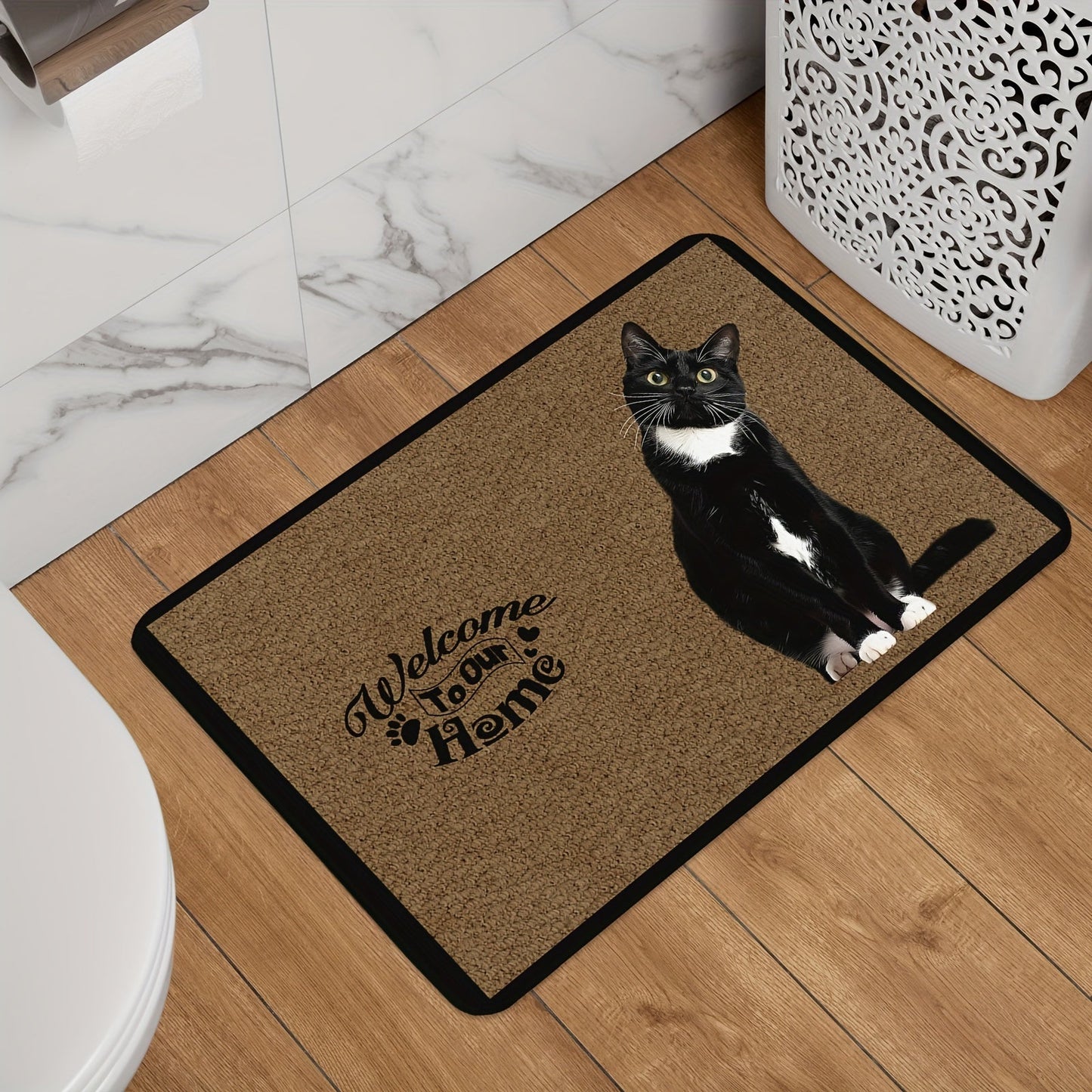 Cat Pattern Door Mat, featuring a Non-Slip Base, Stain Resistant, and Quick Drying properties. Suitable for Indoor and Outdoor use in areas such as the Kitchen, Entryway, Living Room, Balcony, Laundry Room, and more. Enhance your Home Decor with this