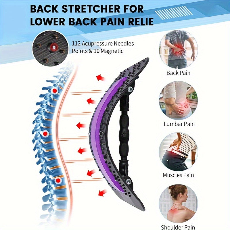 Adjustable lumbar spine relief back stretcher made of durable PP material for home fitness and relaxation.