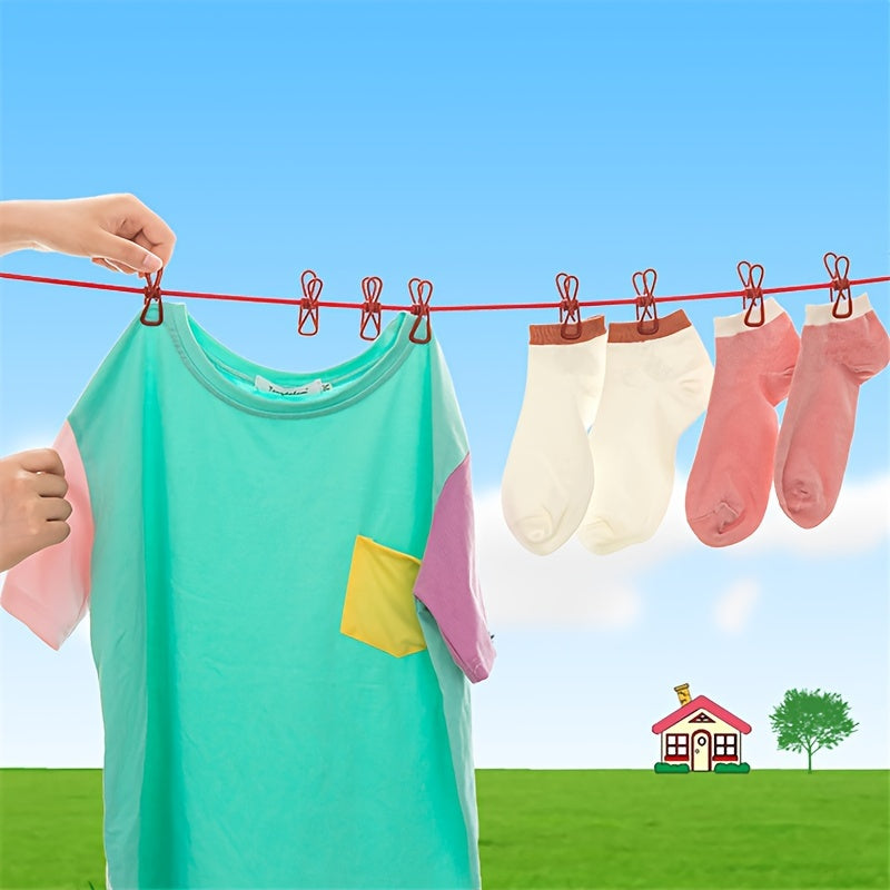 Portable retractable clothesline with 12 windproof clips, perfect for outdoor camping and travel.