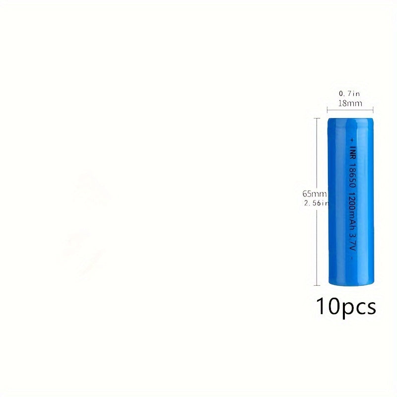 10 18650 rechargeable lithium batteries - 3.7V, 1200mAh, durable and long-lasting for various applications