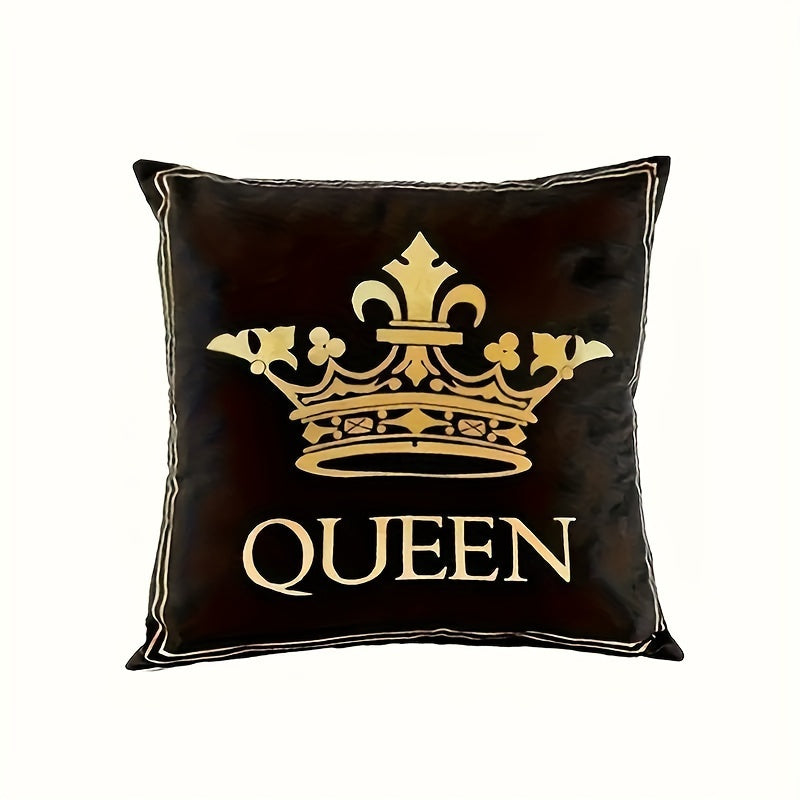 Luxury gold-plated decorative cushion cover with crown pattern in black and white hot stamping print for home sofa.