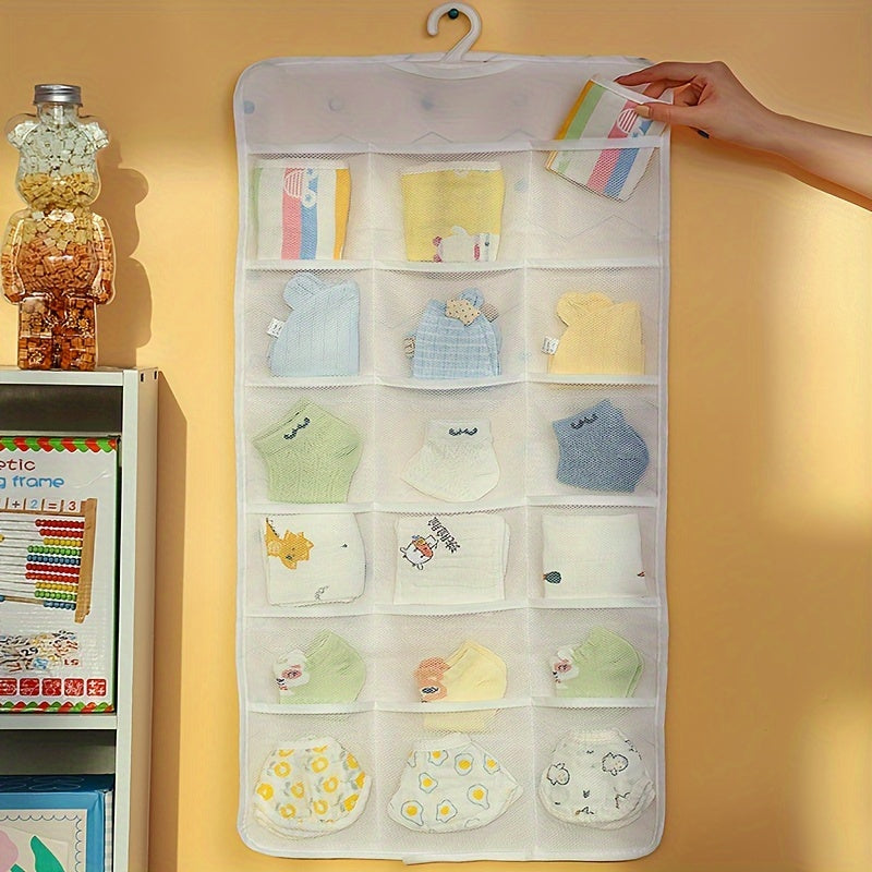 18-Pocket Over-the-Door Organizer - Compact Space-Saving Storage Solution for Nursery and Kids' Room.