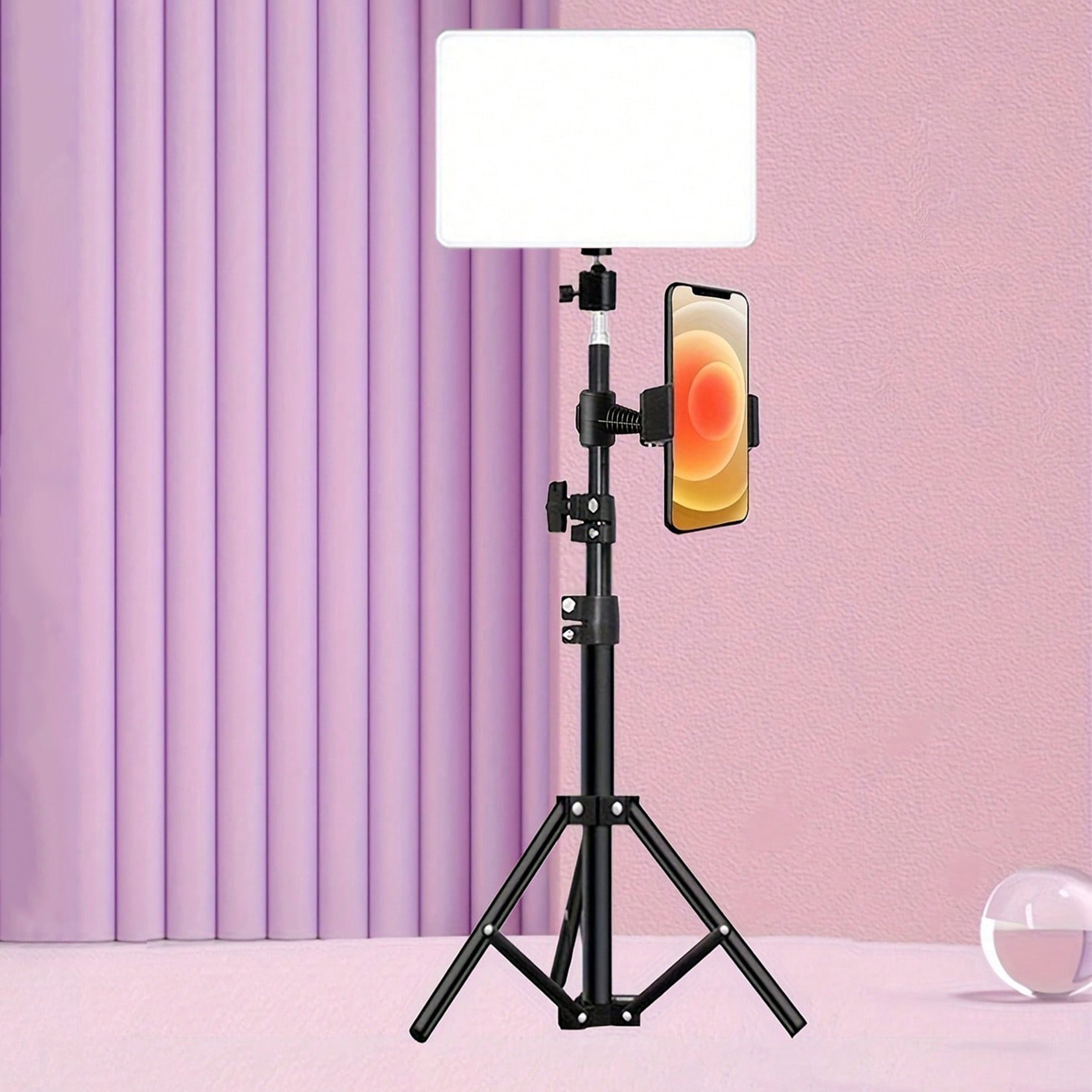 10-Inch LED Panel Light with Phone Holder, Adjustable Tripod Stand (up to 1.1 Meters), Photography Lighting Kit for Content Creators.