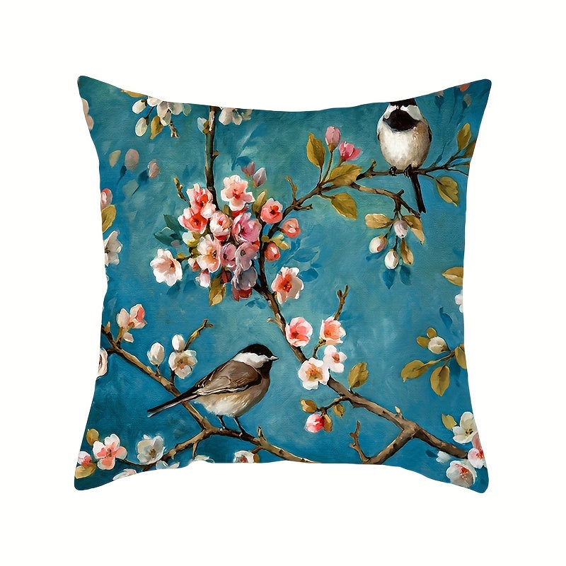 Add a touch of country-rustic charm to your bedroom decor with these floral and bird print throw pillow covers. Made from machine washable and stain resistant polyester, these cushion cases feature a convenient zipper closure for easy removal. Each cover