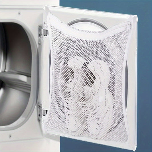 Get your hands on the 1pc Sports Shoe Dryer and Washing Machine Bag! Perfect for drying shoes, apparel, and laundry, this mesh net bag features a zipper and handle strap for easy installation. Made from reusable woven fabric in a rectangle shape, it is