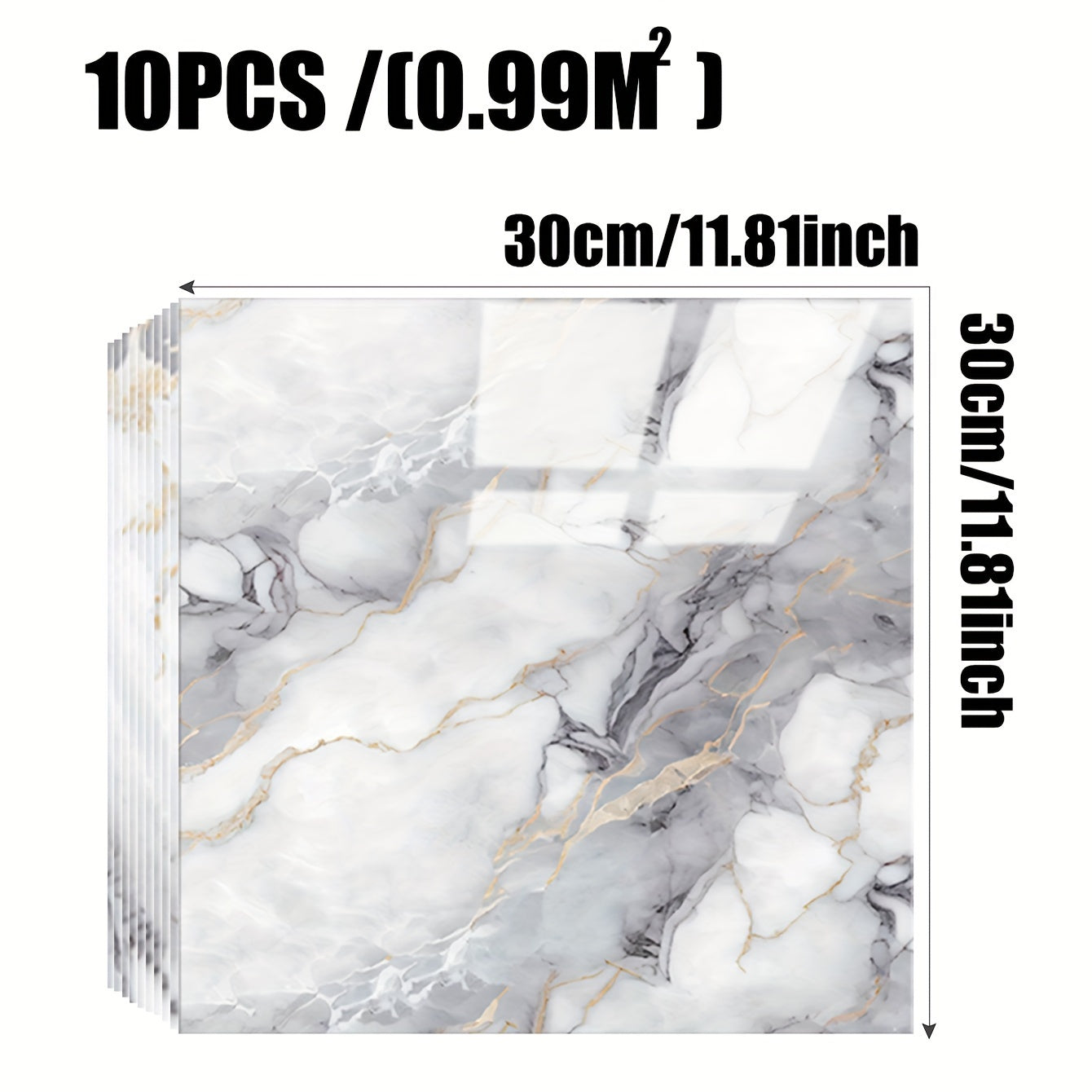 10PCS Marble Texture Self-Adhesive Wallpaper with Waterproof Aluminum Foil Backing for Wall Covering and Insulation, Easy Peel and Stick Installation.