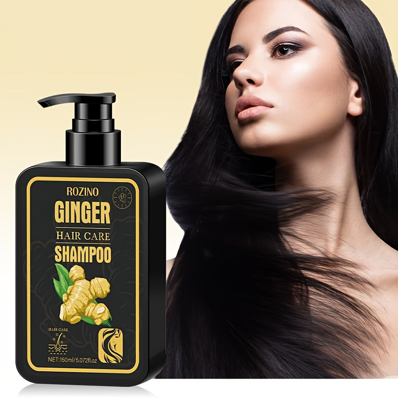 A 150ml ginger shampoo infused with hair care ingredients has a potent scent to moisturize, hydrate, and cleanse hair, leaving it soft and nourished.