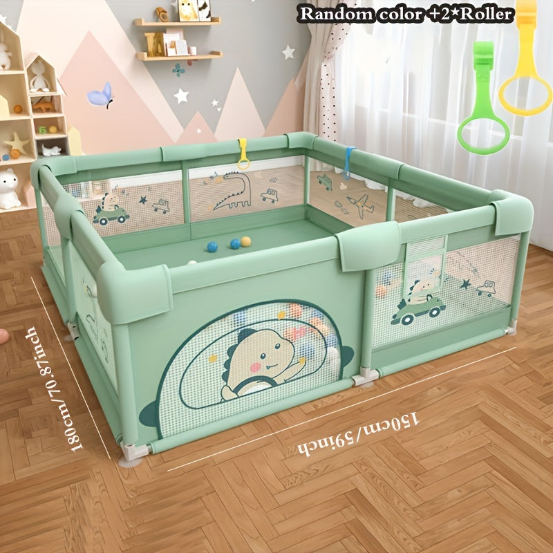 Adorable Cartoon Playpen with Gate - Ideal for Indoor and Outdoor Play with Non-Slip Base