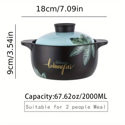 Banana Leaf Design Ceramic Casserole - 67.62oz, High-Temperature Resistant, Induction Compatible, Large Capacity for Soups & Stews - Ideal for Home Cooking, Restaurants, and Outdoor Events.