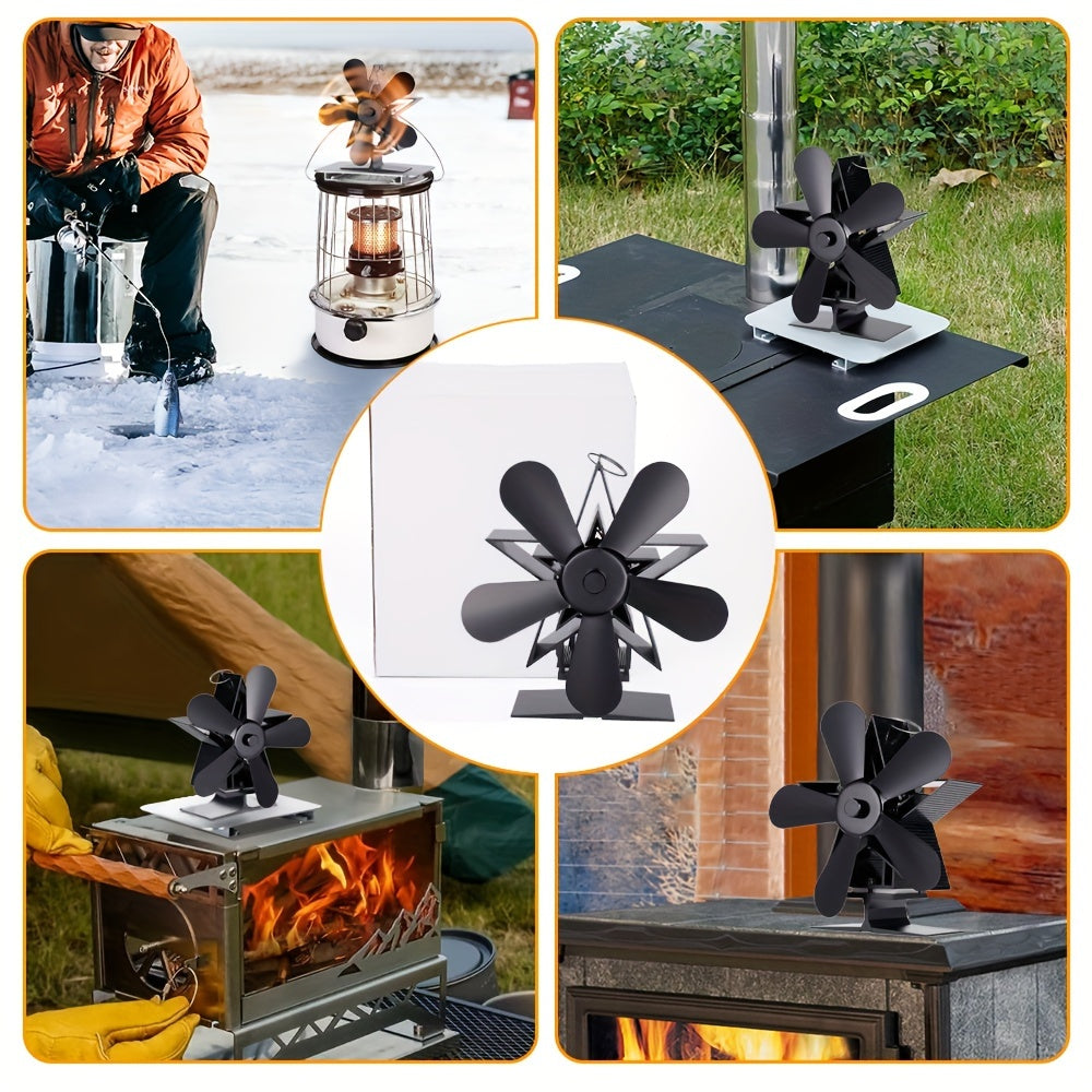 One piece of 4/5 blades fireplace fan with thermal power, produces quiet sound, saves energy, mounts on wall to circulate air in household, efficient heat dissipation, does not require electricity.