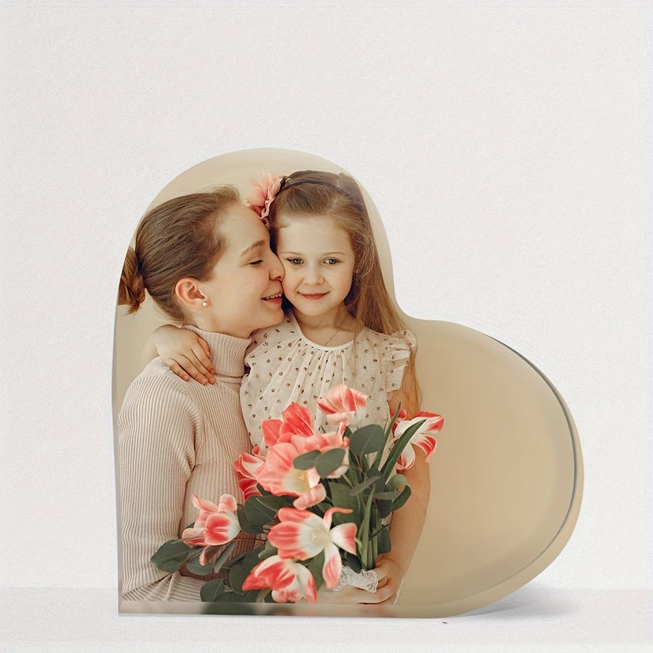 Personalized acrylic photo block for couples featuring a love story picture display. Perfect anniversary or romantic gift. Suitable for ages 14 and up. One piece included.