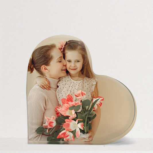 Personalized acrylic photo block for couples featuring a love story picture display. Perfect anniversary or romantic gift. Suitable for ages 14 and up. One piece included.