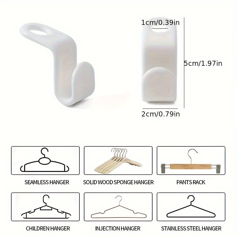 20pcs stackable plastic hooks for wardrobe organization - space-saving, wall-mounted clothing hanger connectors.